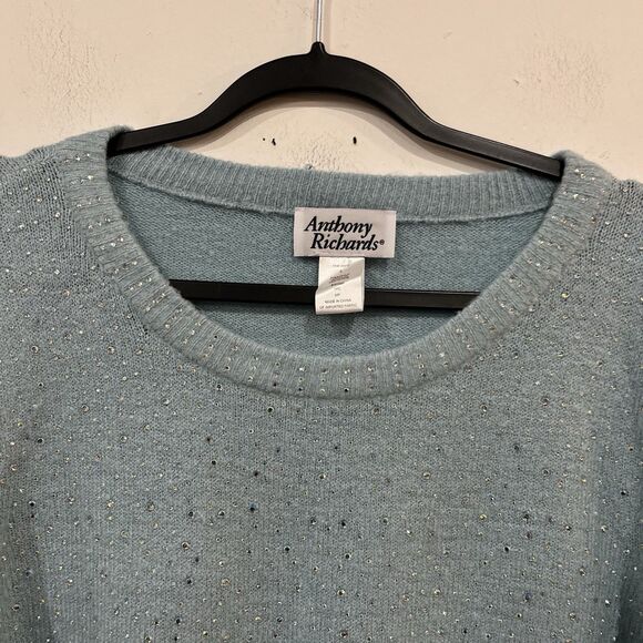 Vintage Blue Anthony Richards Women’s Rhinestone Sweater Medium Petite Sparkle - Picture 3 of 6